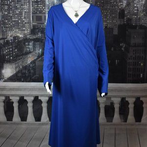 JL Studio 26W Blue Ruched Long Sleeve Knee Length Dress